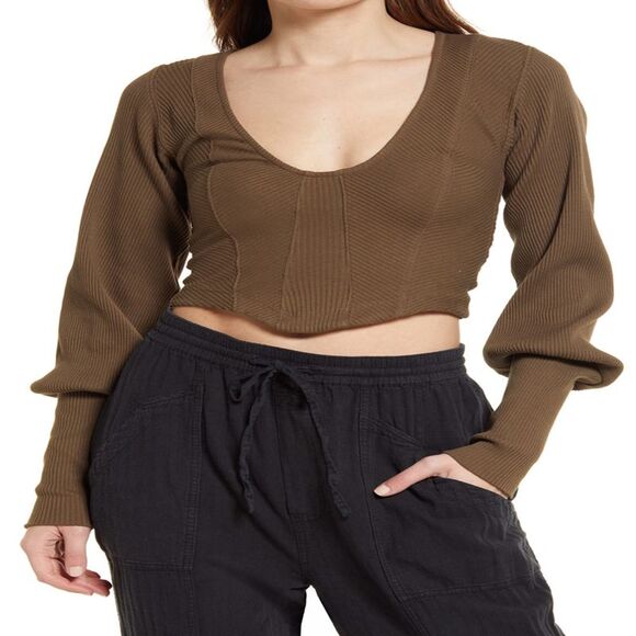 Free People Petra Long Sleeve Top In Tortoise Shell - XL - Picture 2 of 3